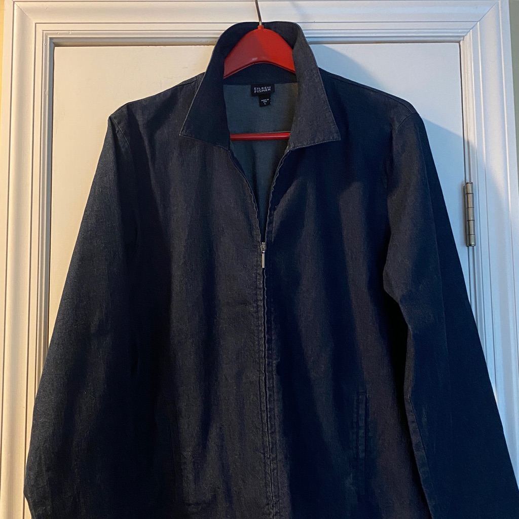 Eileen Fisher Cotton Very Stretchy Dark Denim Full Zip Pockets Jacket Unused